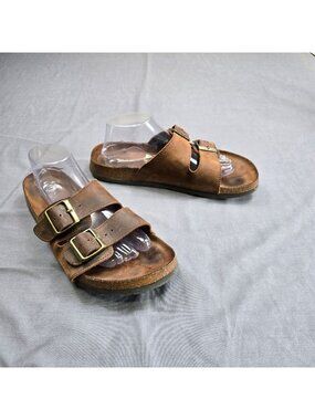 White Mountain Size 10 Footbeds Sandals Brown Double Buckle Leather Slides